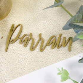 décoration de table parrain bois doré