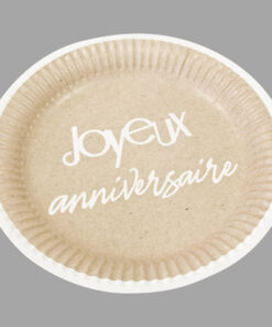 Alternative view of Assiette 18 cm "Joyeux anniversaire" - Kraft/Blanc - Lot de 6