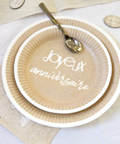 ASSIETTE JOYEUX ANNIVERSAIRE KRAFT/BLANC
