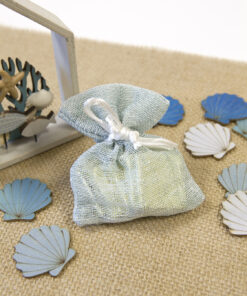 sac a dragées tissu bleu