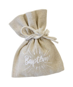 sac a dragées baptême blanc lin