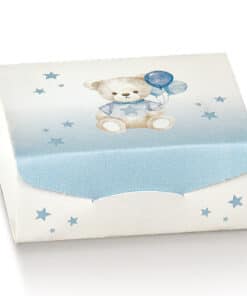 Boite a dragees cube ourson et ballon bleu