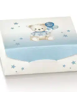 Boite a dragees cube ourson et ballon bleu