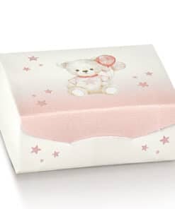 Boite a dragees rectangle ourson et ballon rose