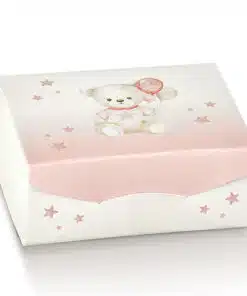 Boite a dragees rectangle ourson et ballon rose