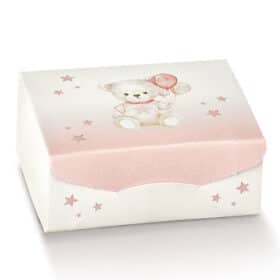 Boite a dragees rectangle ourson et ballon rose