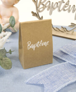 Boite à dragées Baptême - Pochette Kraft - Lot de 6