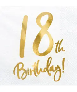 serviette anniversaire 18 ans blanc et or