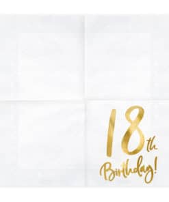 serviette anniversaire 18 ans blanc et or