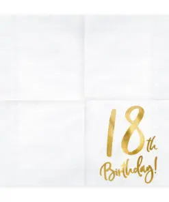 serviette anniversaire 18 ans blanc et or