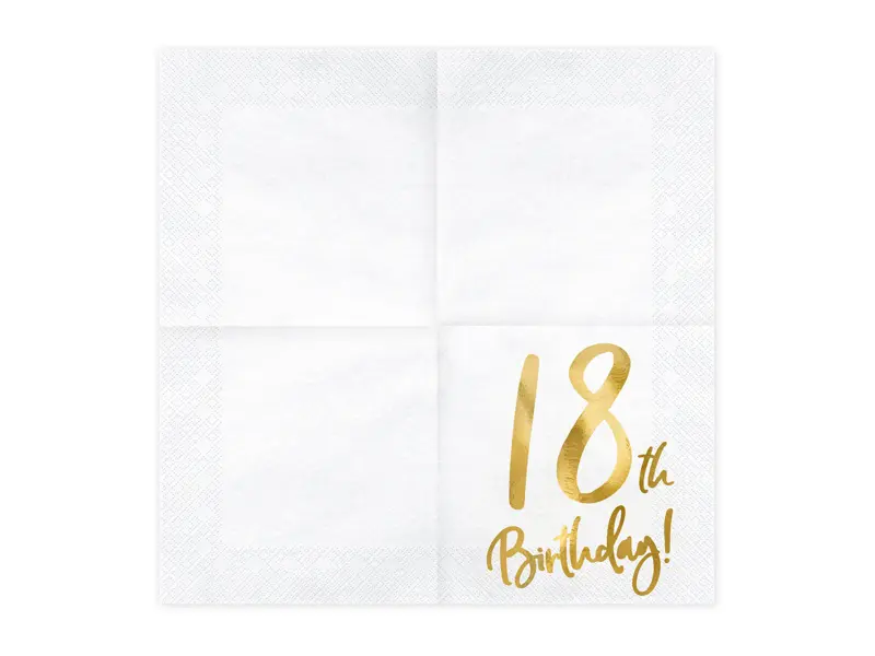 serviette anniversaire 18 ans blanc et or