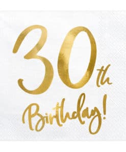 Alternative view of Serviettes Anniversaire"30th Birthday" - Blanc/Or - Lot de 20