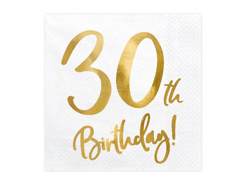 Serviettes Anniversaire"30th Birthday" - Blanc/Or - Lot de 20 – Image 2