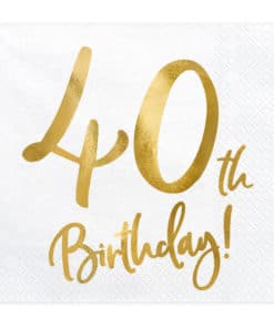 Alternative view of Serviettes Anniversaire"40th Birthday" - Blanc/Or - Lot de 20