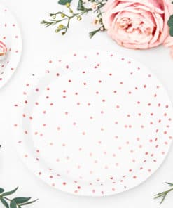 assiette rose gold et blanc à pois