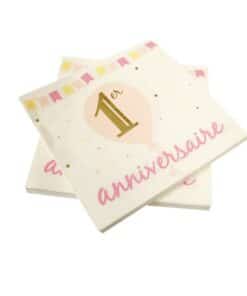 serviettes 1er anniversaire rose