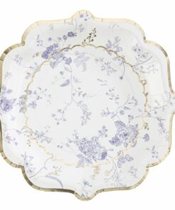 Assiette fleuri bleu et or toile de jouy
