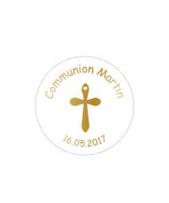 Etiquette autocollante communion croix or