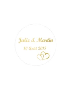 40 étiquettes à dragées autocollantes - Cœurs - Blanc Impression Or