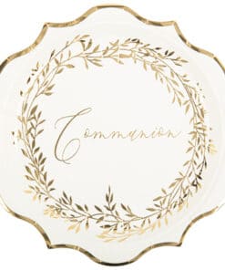 Assiette communion blanc et or métallisé