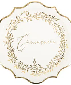 Assiette communion blanc et or métallisé