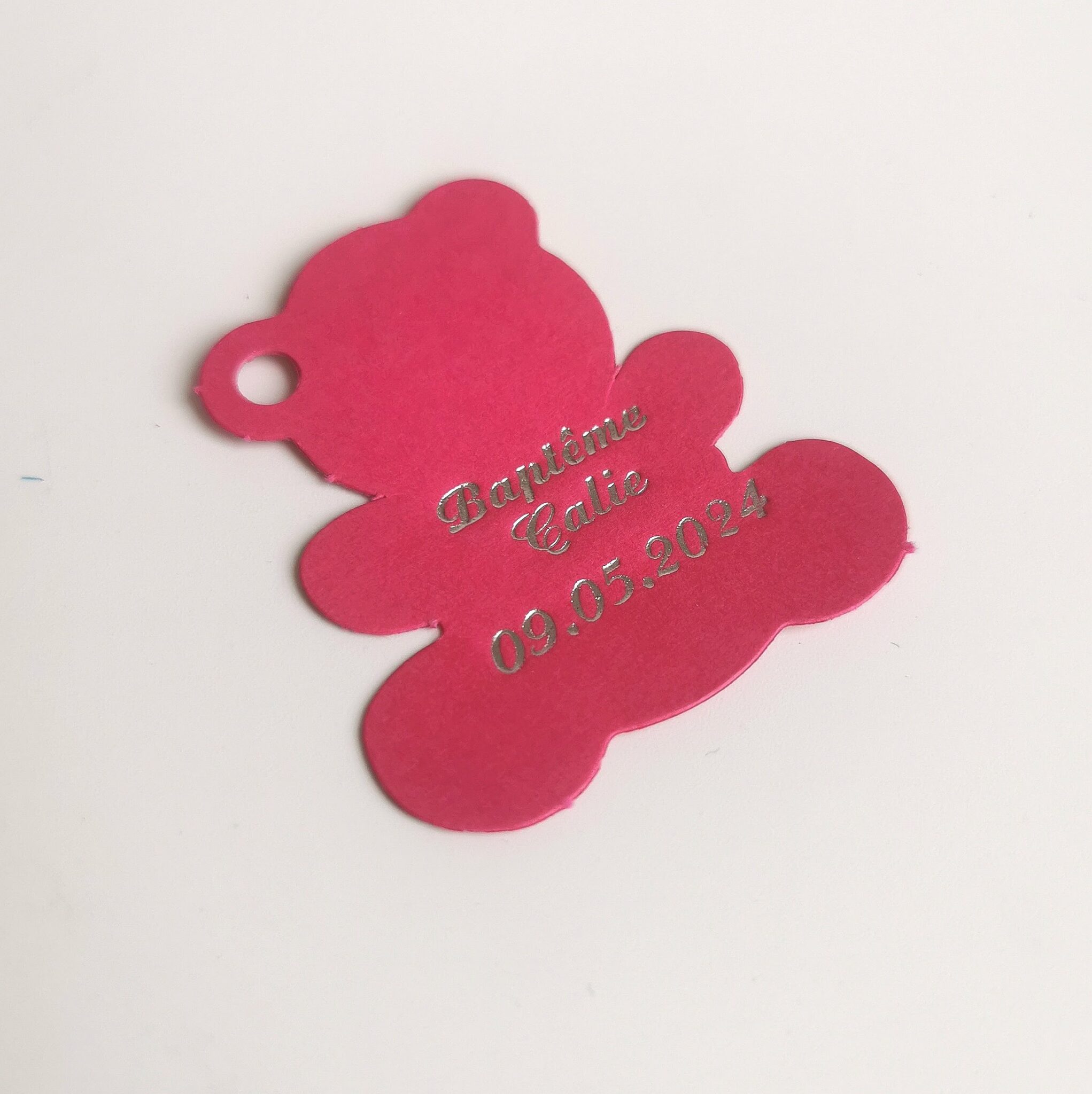 Etiquette dragées ourson fuchsia
