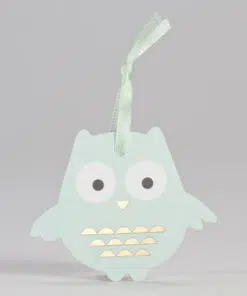 étiquette hibou vert d'eau et or