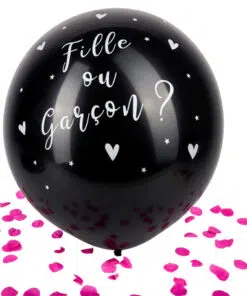 ballon géant noir fille ou garçon confettis roses