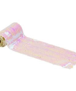 79658 RUBAN DE TABLE SEQUINS BLANC IRIDESCENT ET OR