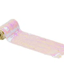 79658 RUBAN DE TABLE SEQUINS BLANC IRIDESCENT ET OR