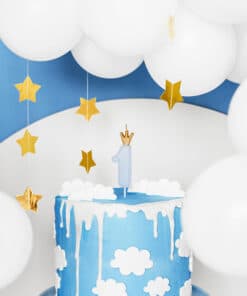 Bougie gateau anniversaire 1 an beleu ciel et or avec couronne