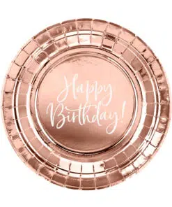 assiette anniversaire rose gold happy birthday