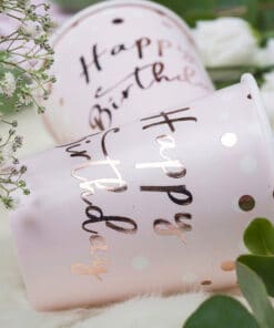 Gobelet happy birtday rose et or