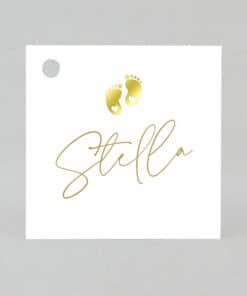 Étiquette à dragées - Carré - Blanc Petit pied Or