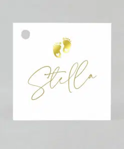 Étiquette à dragées - Carré - Blanc Petit pied Or