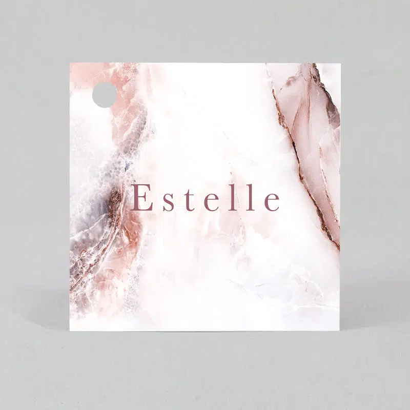 Étiquette à dragées - Carré - Marbré Rose