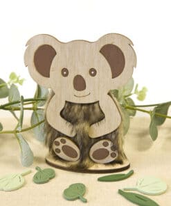 Centre de table Koala en bois et fourrure