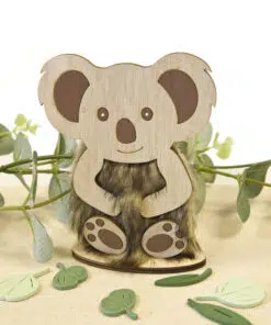 Centre de table Koala en bois et fourrure
