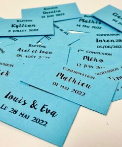 Etiquette à dragées rectangle bleu ciel