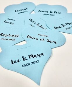 Etiquette à dragées cœur bleu ciel