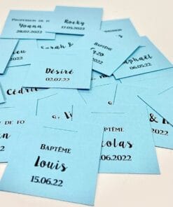 Etiquette à dragées carrée bleu ciel