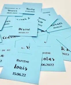 Etiquette à dragées carrée bleu ciel