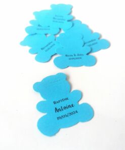 Etiquette dragées ourson turquoise