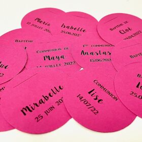 Etiquette à dragées ronde fuchsia