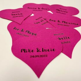 Etiquette à dragées cœur fuchsia