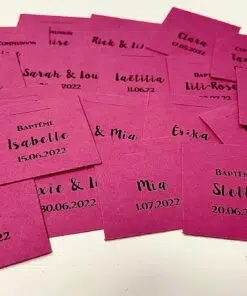 Etiquette à dragées carrée fuchsia