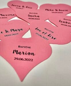 Etiquette à dragée cœur rose