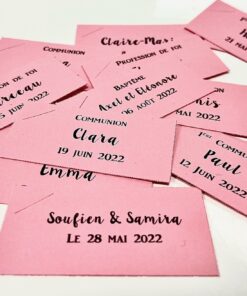 Etiquette à dragées rectangle rose