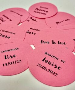Etiquette à dragées ronde rose