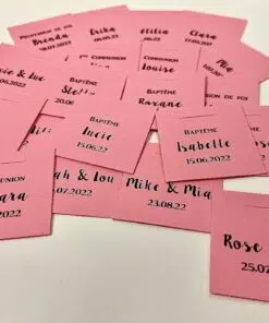 Etiquette à dragées carrée rose